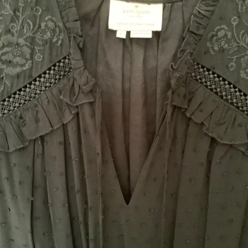 KATE SPADE BLACK EMBROIDERED LACED FULLY LINED TIERED MIDI VISCOSE WOMAN…